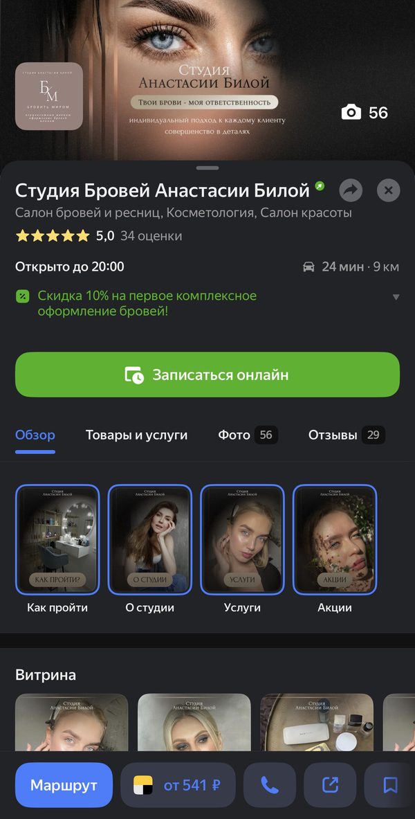 Карточка Студии бровей Анастасии Билой